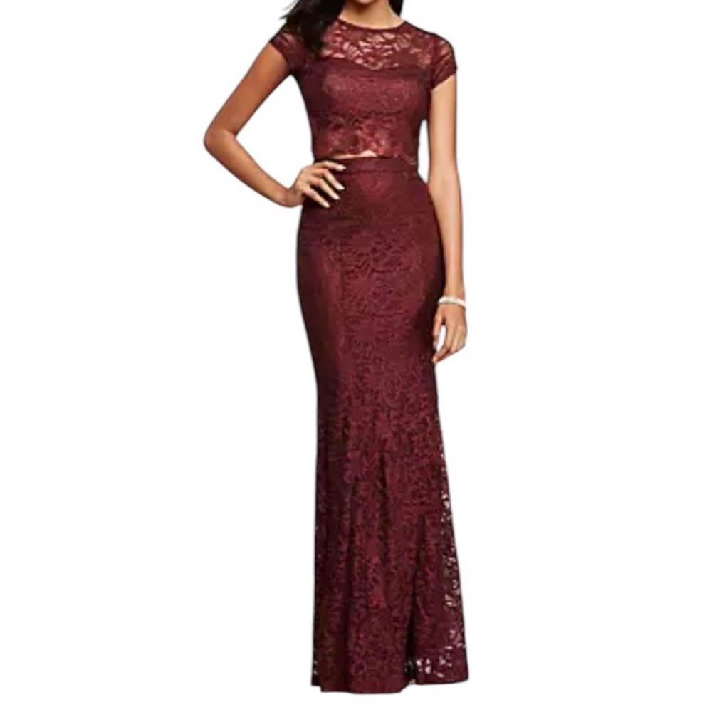 Speechless 2 Piece Lace Short Sleeve Top and Maxi Skirt